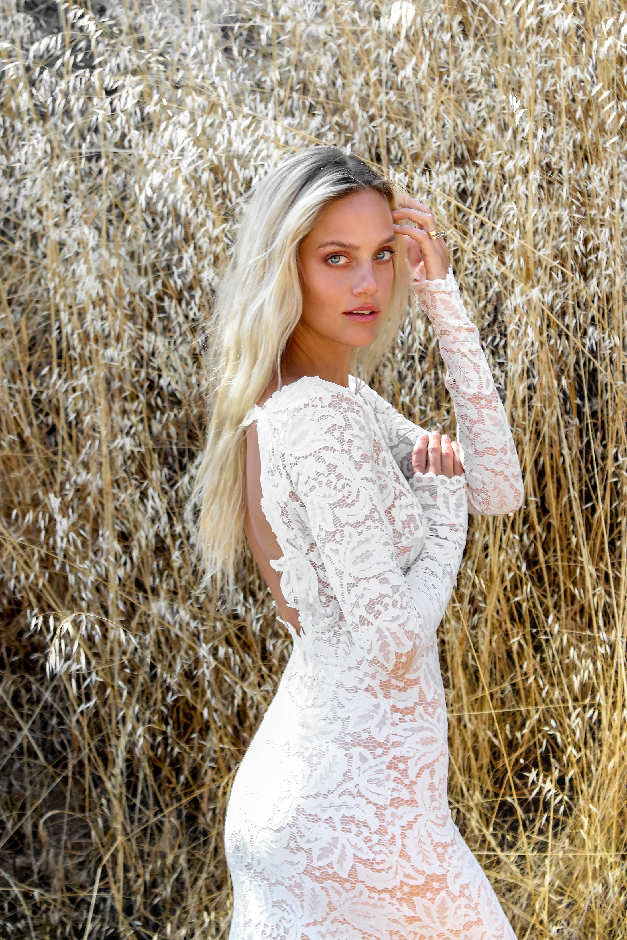 white lace dress with sleeves long